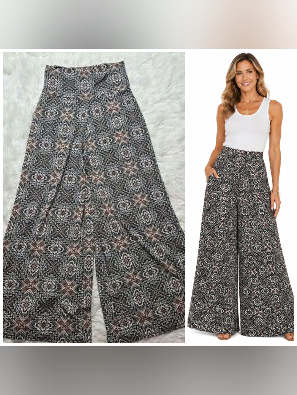Roz &  Palazzo Geometric Print Stretch Wide-Leg Pull-On Pants Size Medium